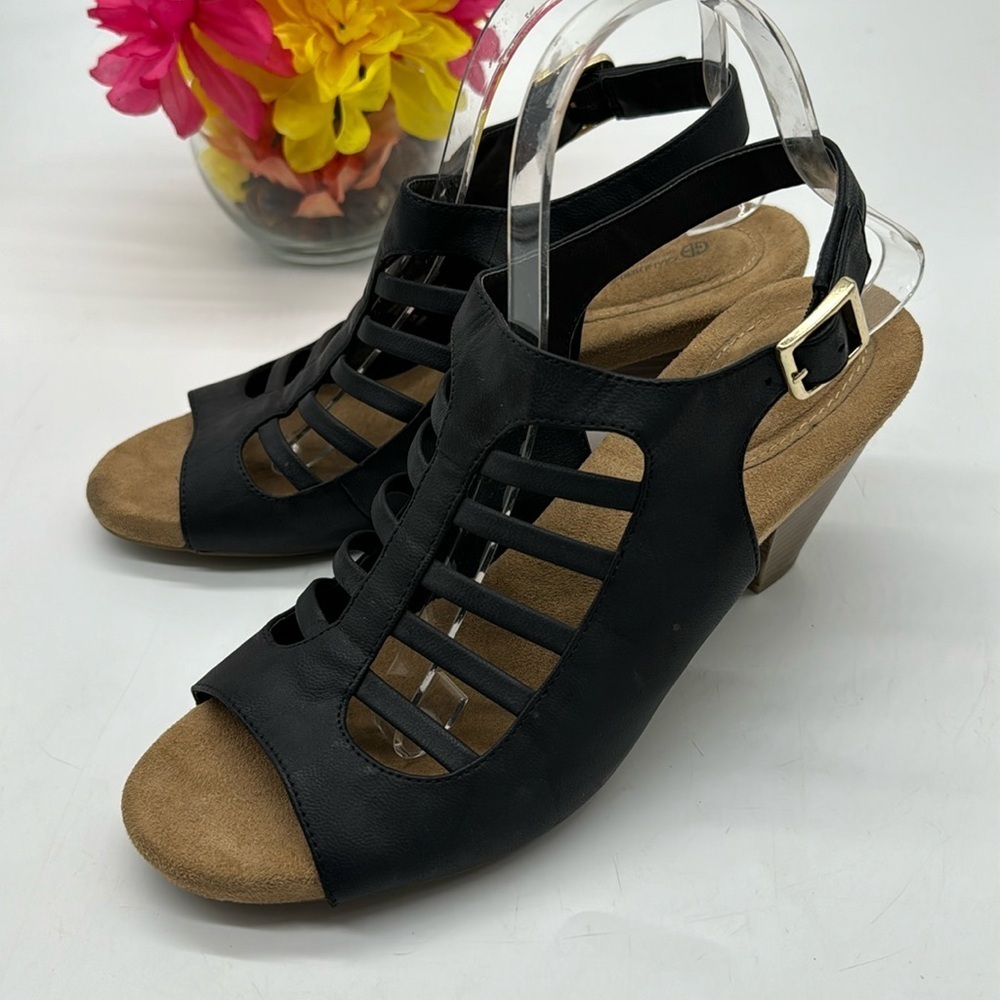 Giani Bernini Black Leather Heels memory foam footbed Size 10 BHE7386D